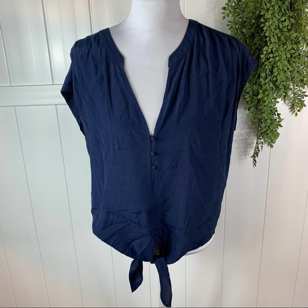 Soft Joie Navy Blue Tie Front Blouse Womens Size Medium